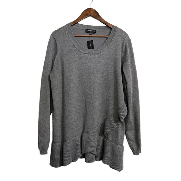 Lane Bryant Womens NWT Gray Ruffle Trim Faux Wrap Round Neck Sweater 18/20 - Picture 1 of 8
